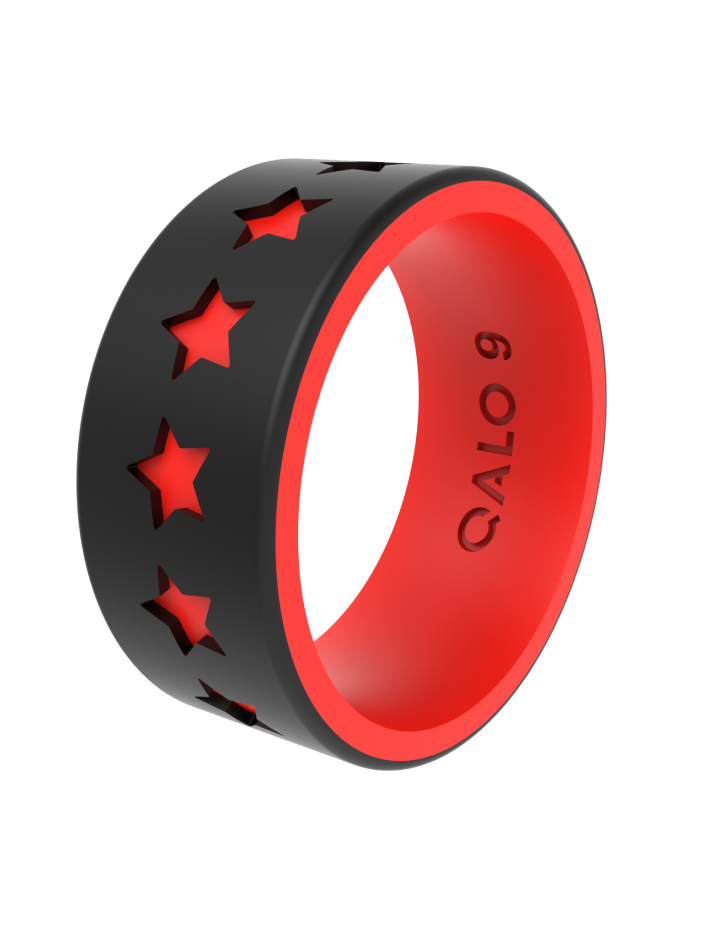 Men's Glow Stars Strata Silicone Ring in Black/Red Size 10